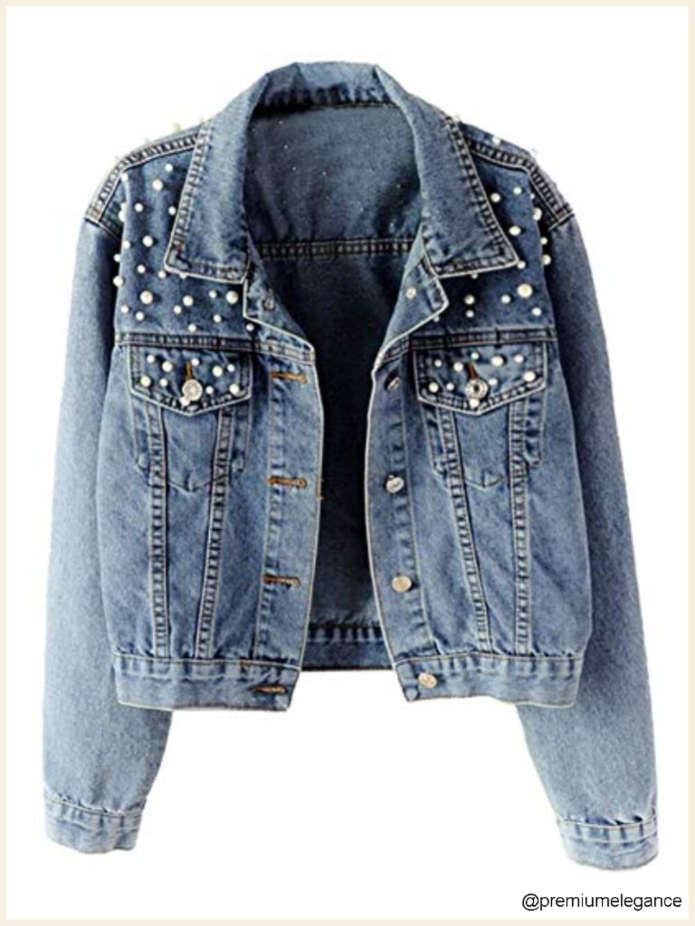 Oversized Denim Jacket Embroidered Pearls Beading Jean Coat